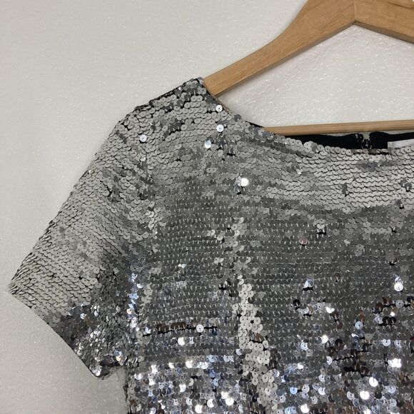 Vintage Eleanor P Brenner Sequin Sheath Dress Womens Small Silver Sleeve 90s - Picture 9 of 16